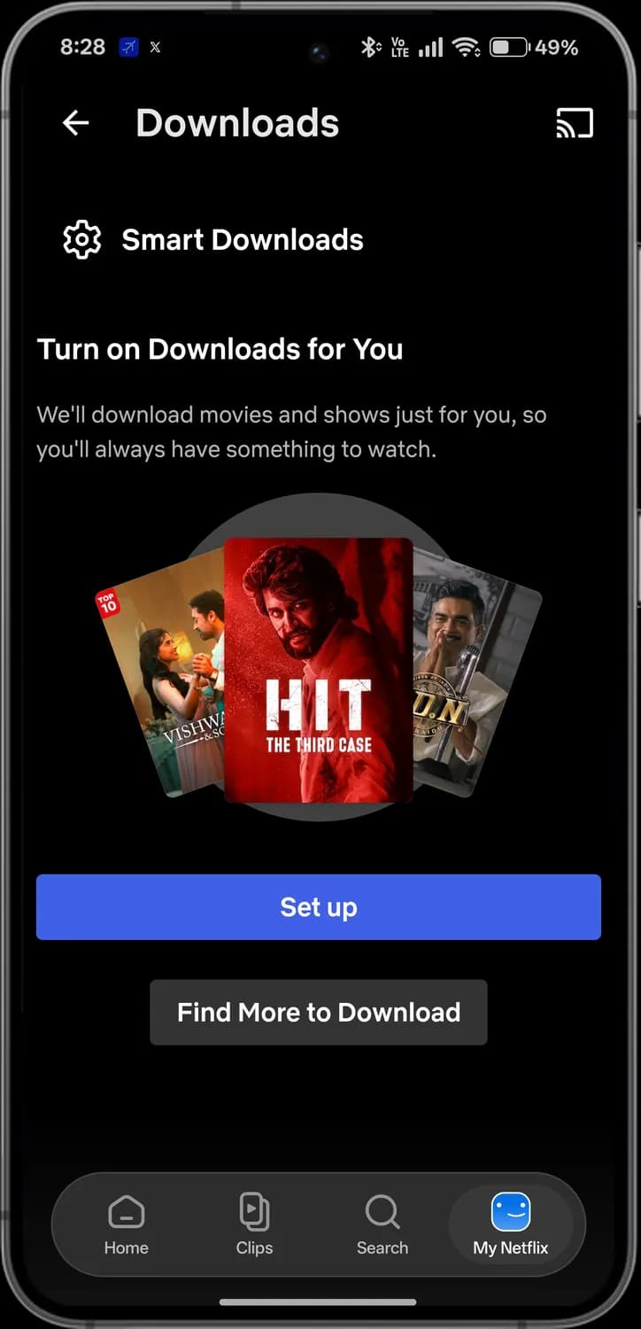 Netflix downloads screen with each icon numbered, screen 1 of 3