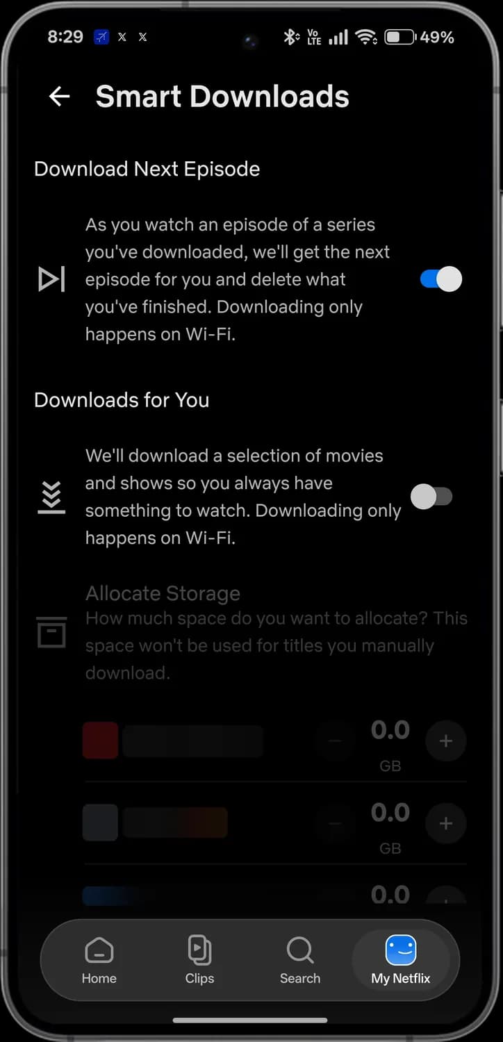 Netflix downloads screen with each icon numbered, screen 2 of 3