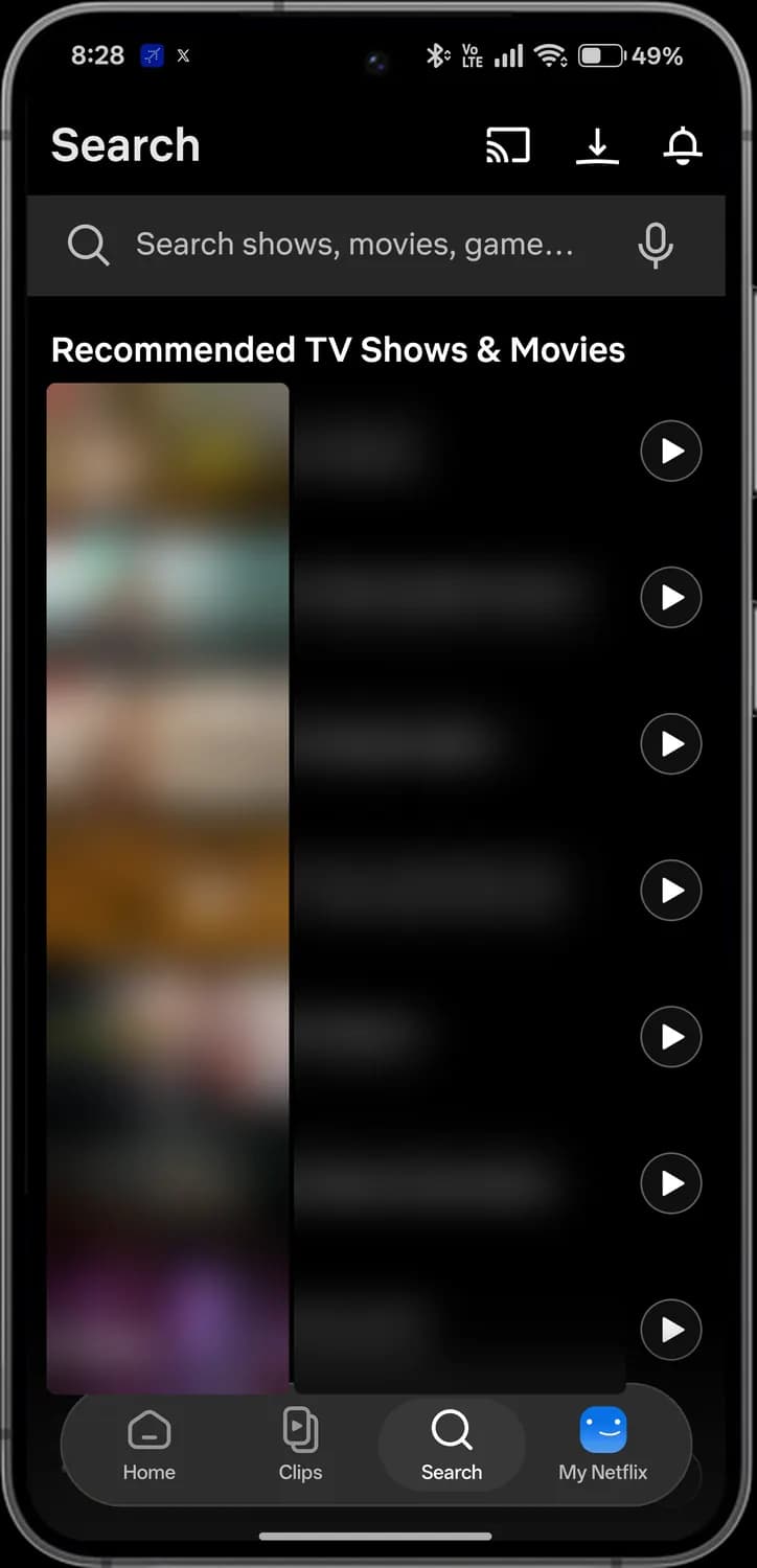 Netflix search screen with each icon numbered