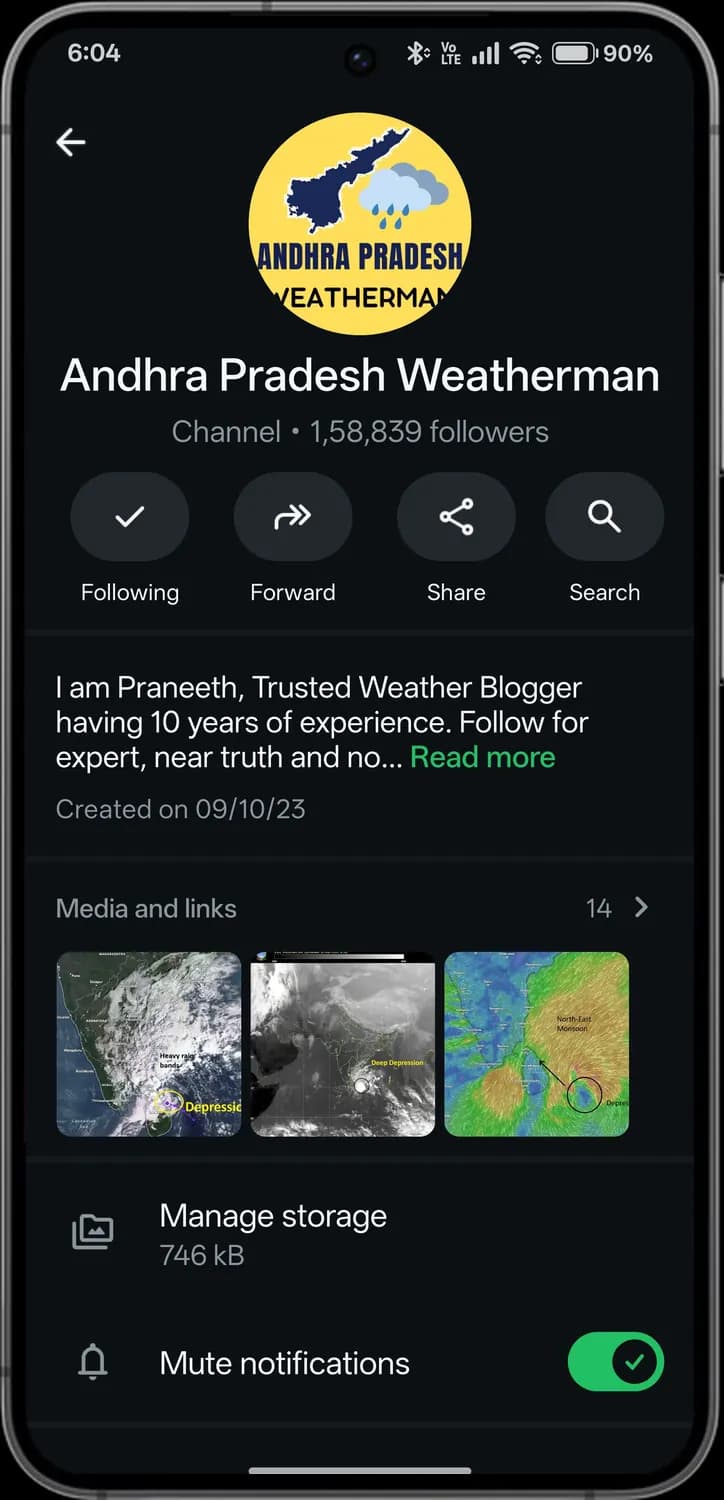 WhatsApp channels screen with each icon numbered, screen 2 of 3