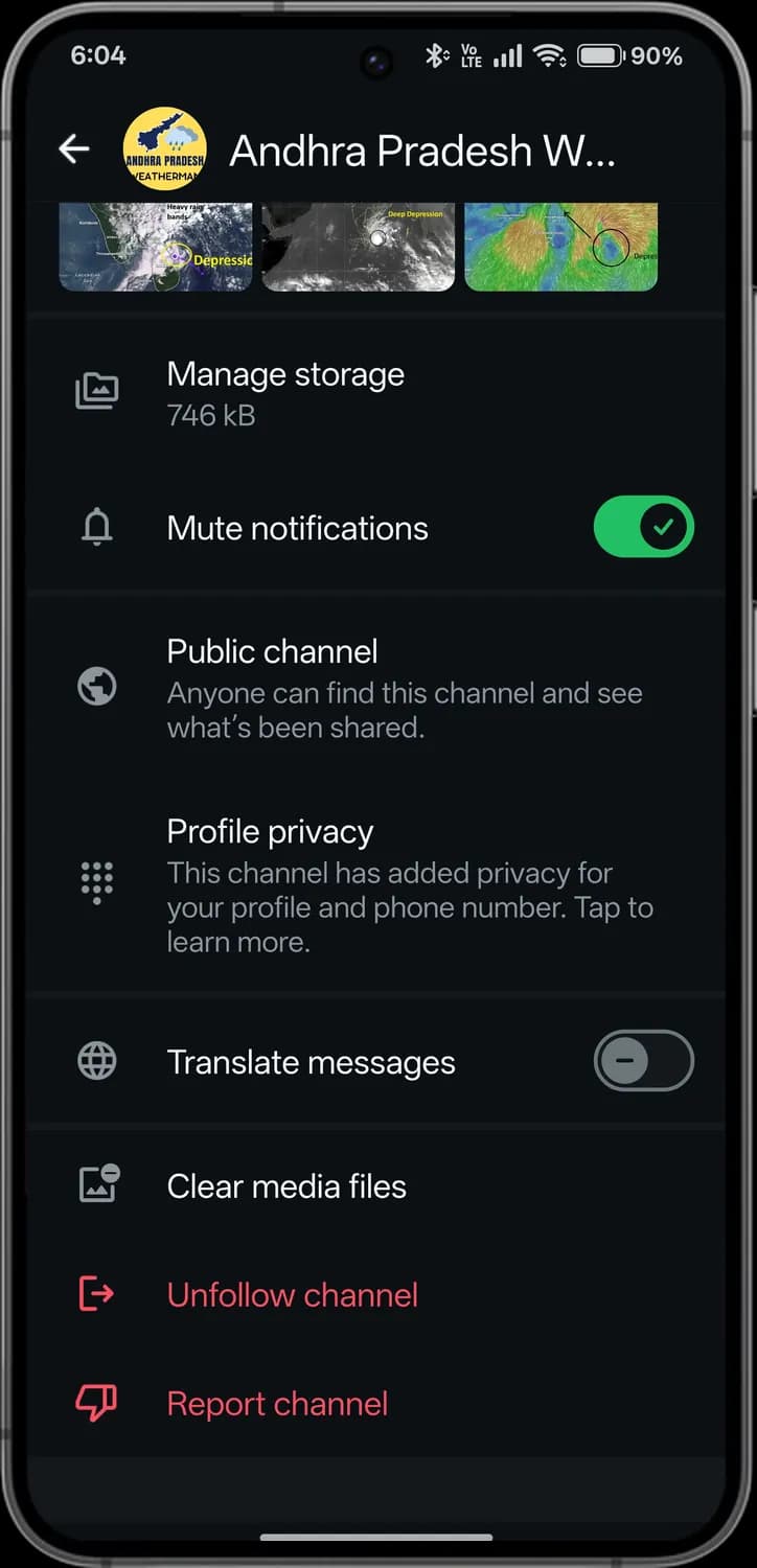 WhatsApp channels screen with each icon numbered, screen 3 of 3