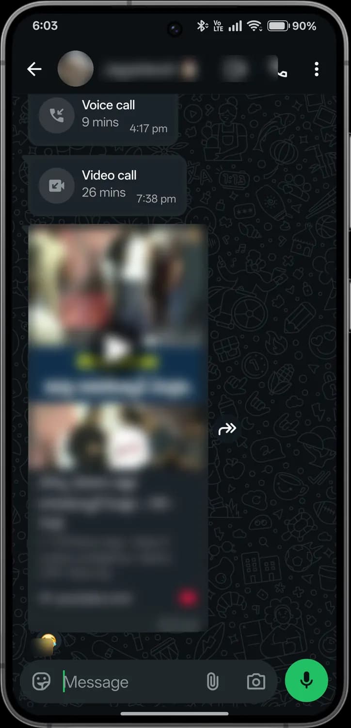 WhatsApp chat screen screen with each icon numbered, screen 1 of 3
