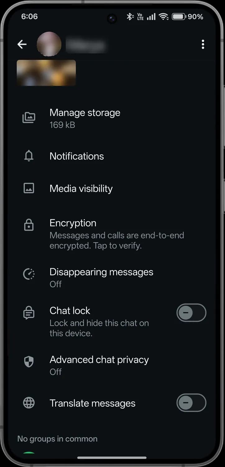 WhatsApp contact and business info screen with each icon numbered, screen 2 of 3