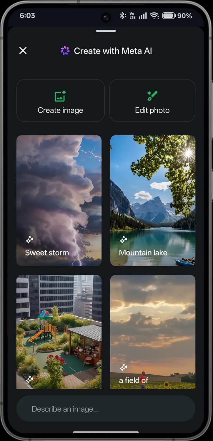 WhatsApp create with meta ai screen with each icon numbered