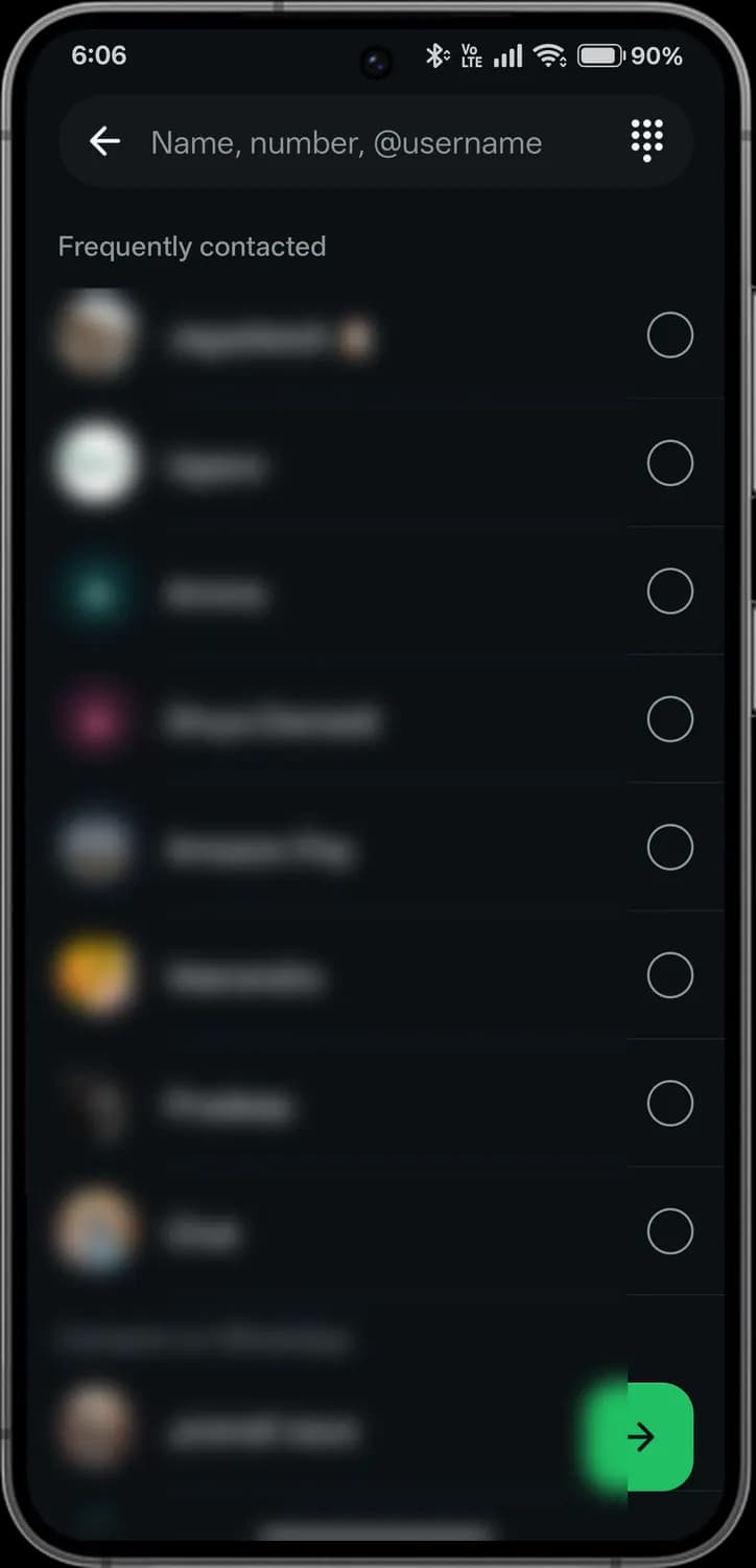 WhatsApp new chat, group and community screen with each icon numbered, screen 2 of 3