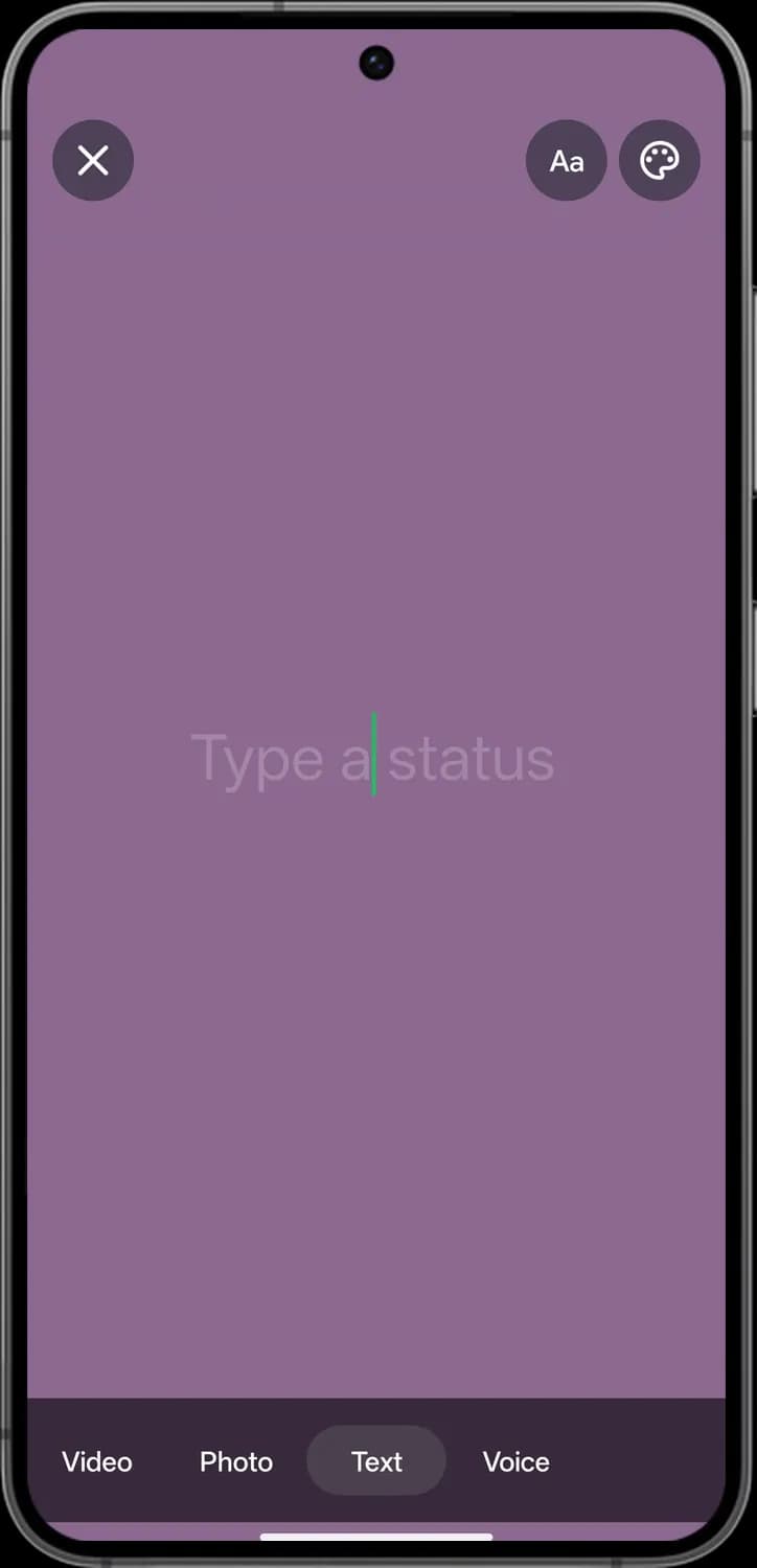 WhatsApp adding a status screen with each icon numbered, screen 2 of 4