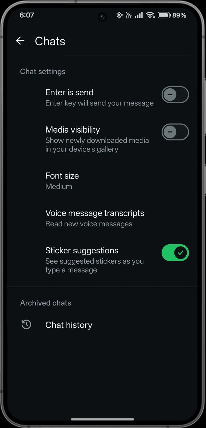 WhatsApp you and settings screen with each icon numbered, screen 8 of 8