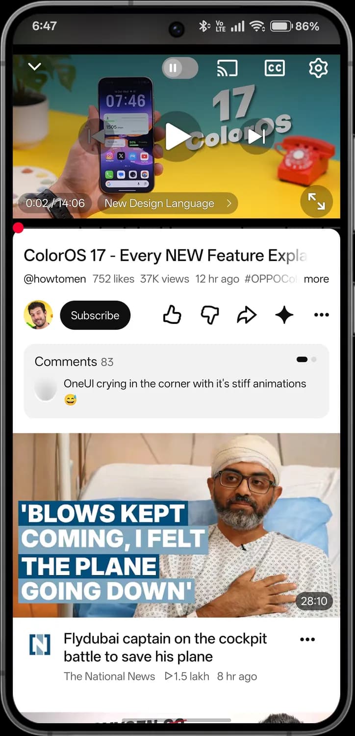 YouTube watching a video screen with each icon numbered, screen 1 of 6