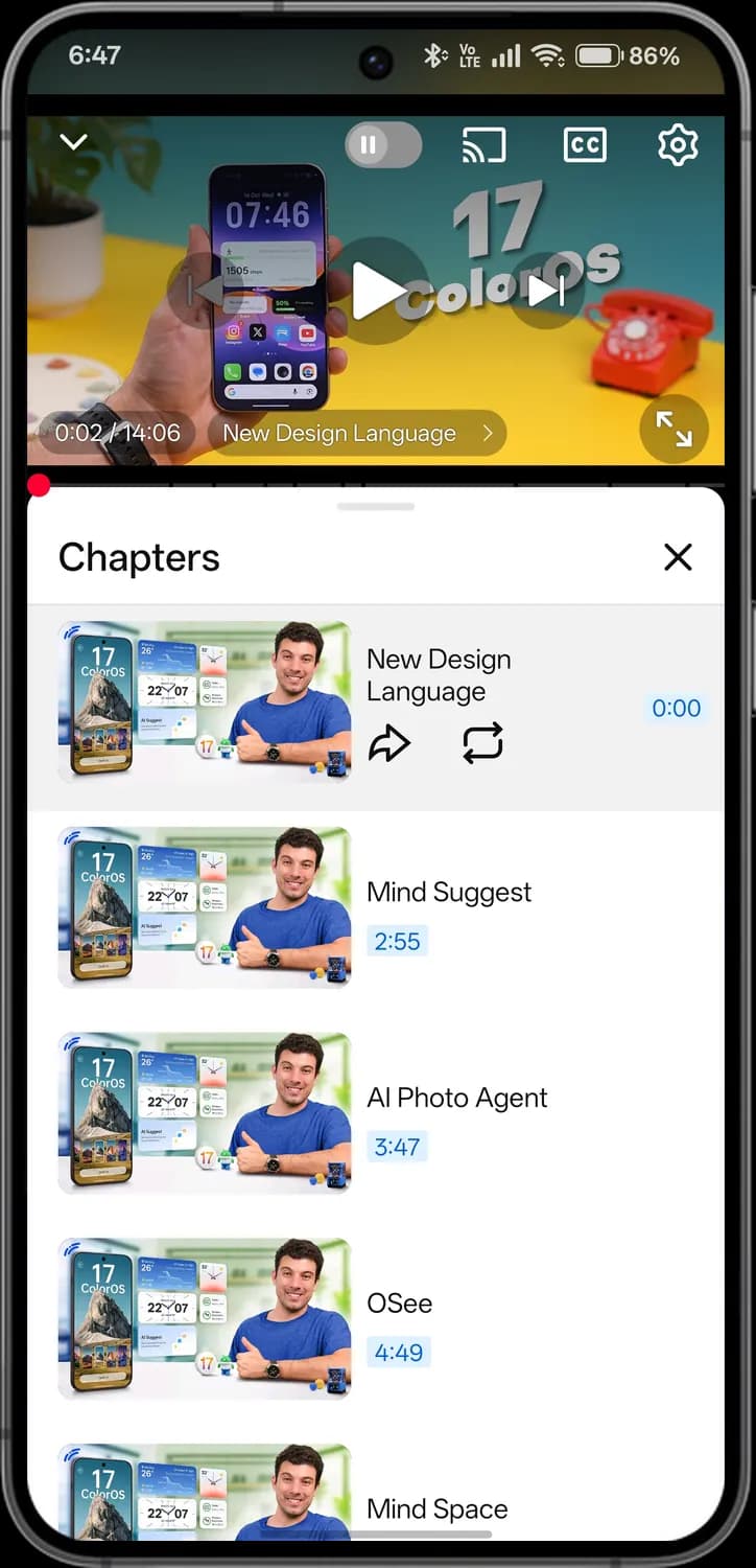 YouTube watching a video screen with each icon numbered, screen 2 of 6