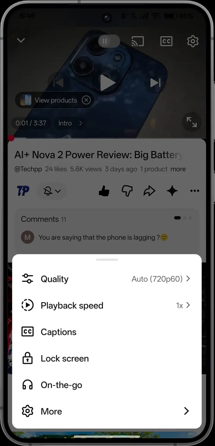 YouTube watching a video screen with each icon numbered, screen 4 of 6