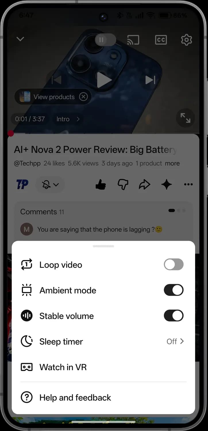 YouTube watching a video screen with each icon numbered, screen 5 of 6