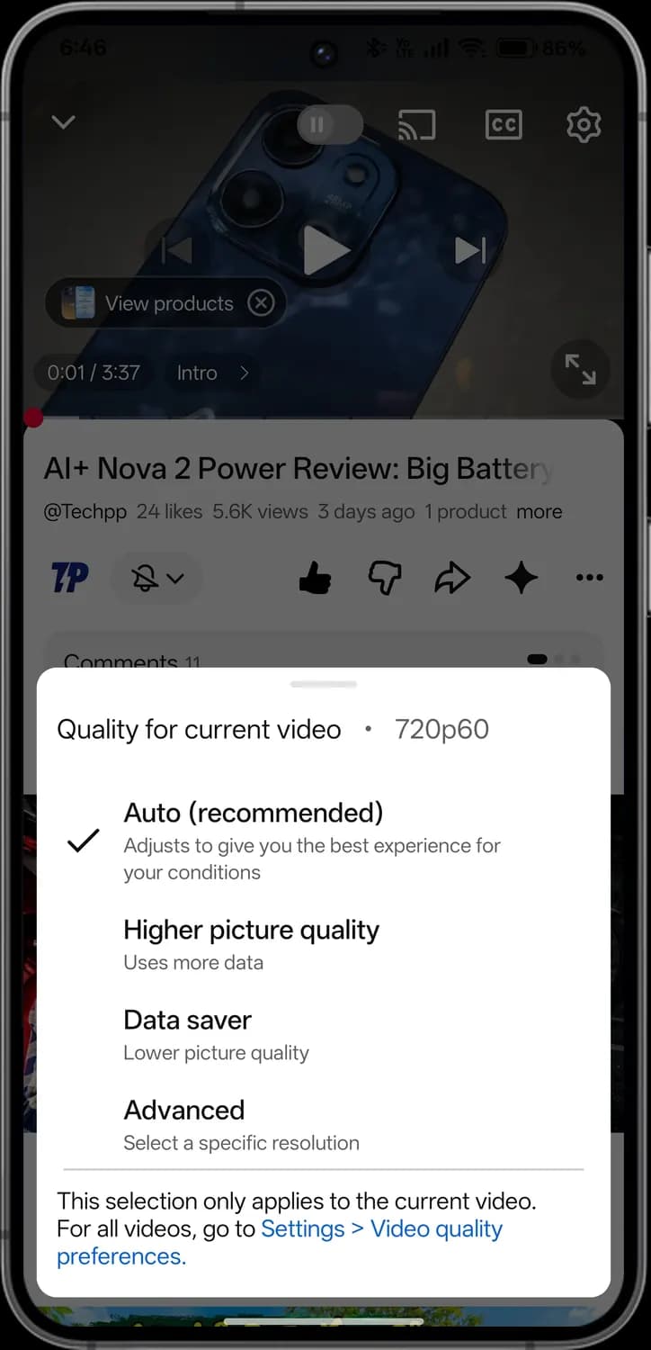 YouTube watching a video screen with each icon numbered, screen 6 of 6