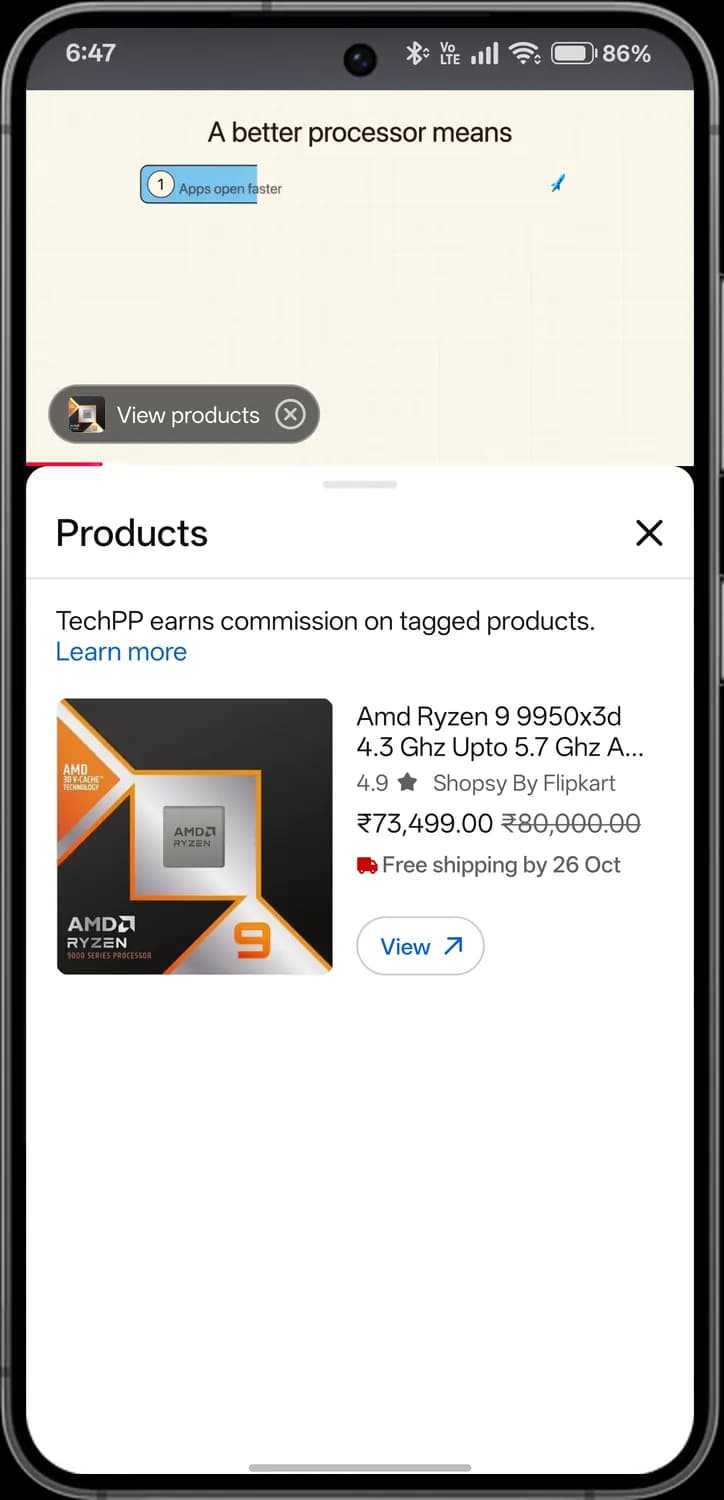 YouTube shopping screen with each icon numbered