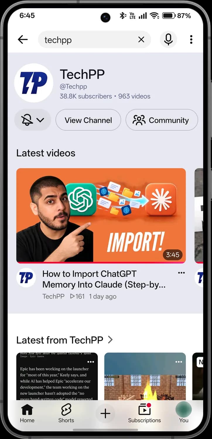 YouTube search screen with each icon numbered, screen 2 of 3