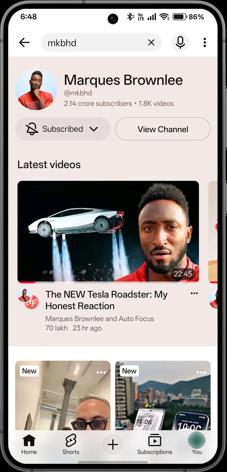 YouTube search screen with each icon numbered, screen 3 of 3