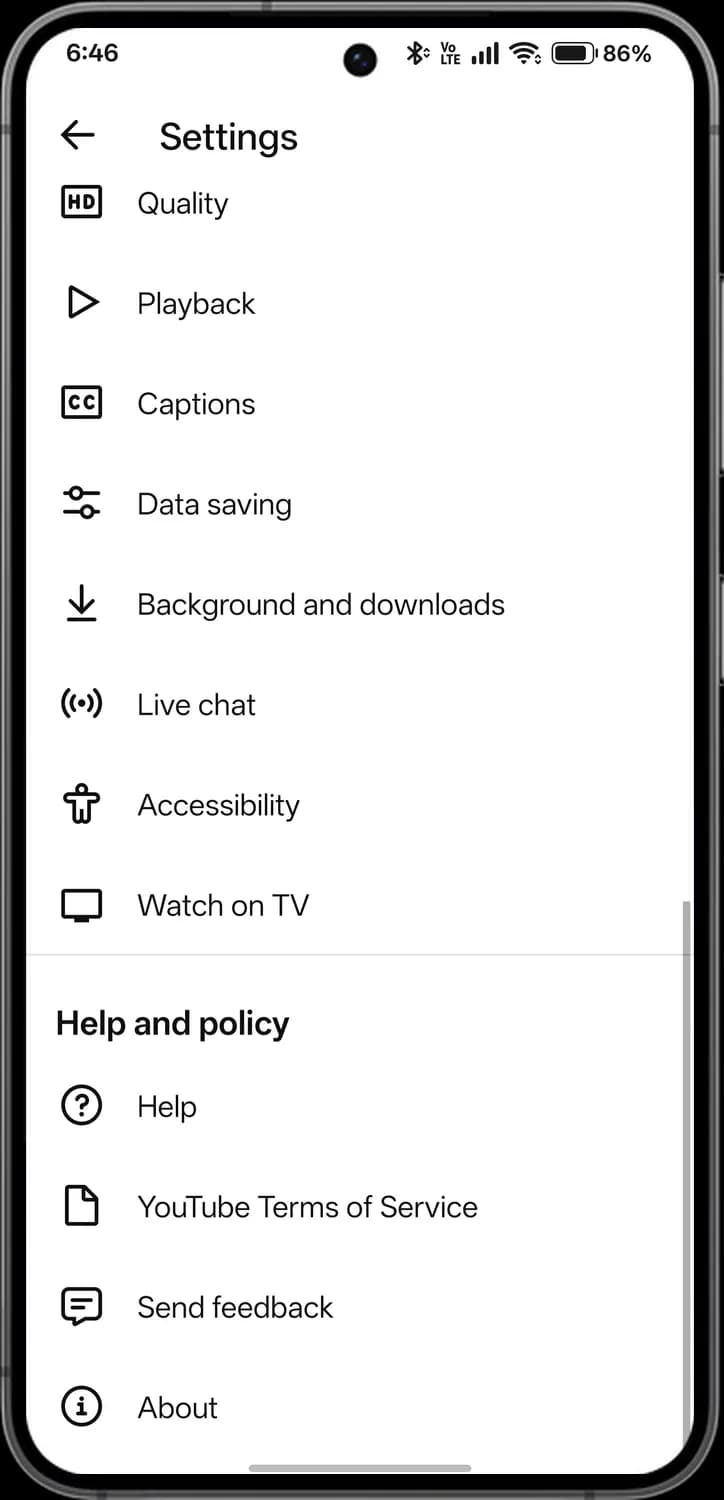 YouTube settings screen with each icon numbered, screen 3 of 3