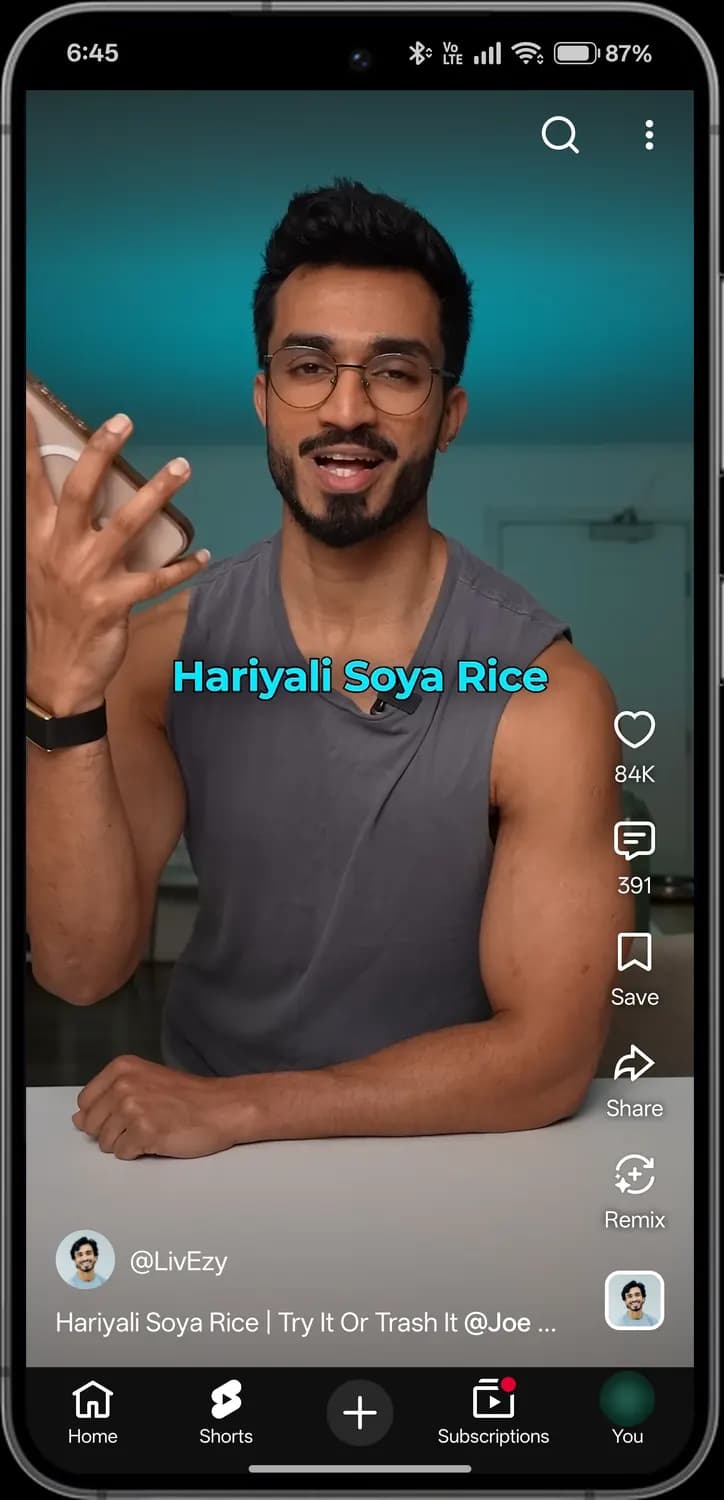 YouTube shorts screen with each icon numbered, screen 1 of 4