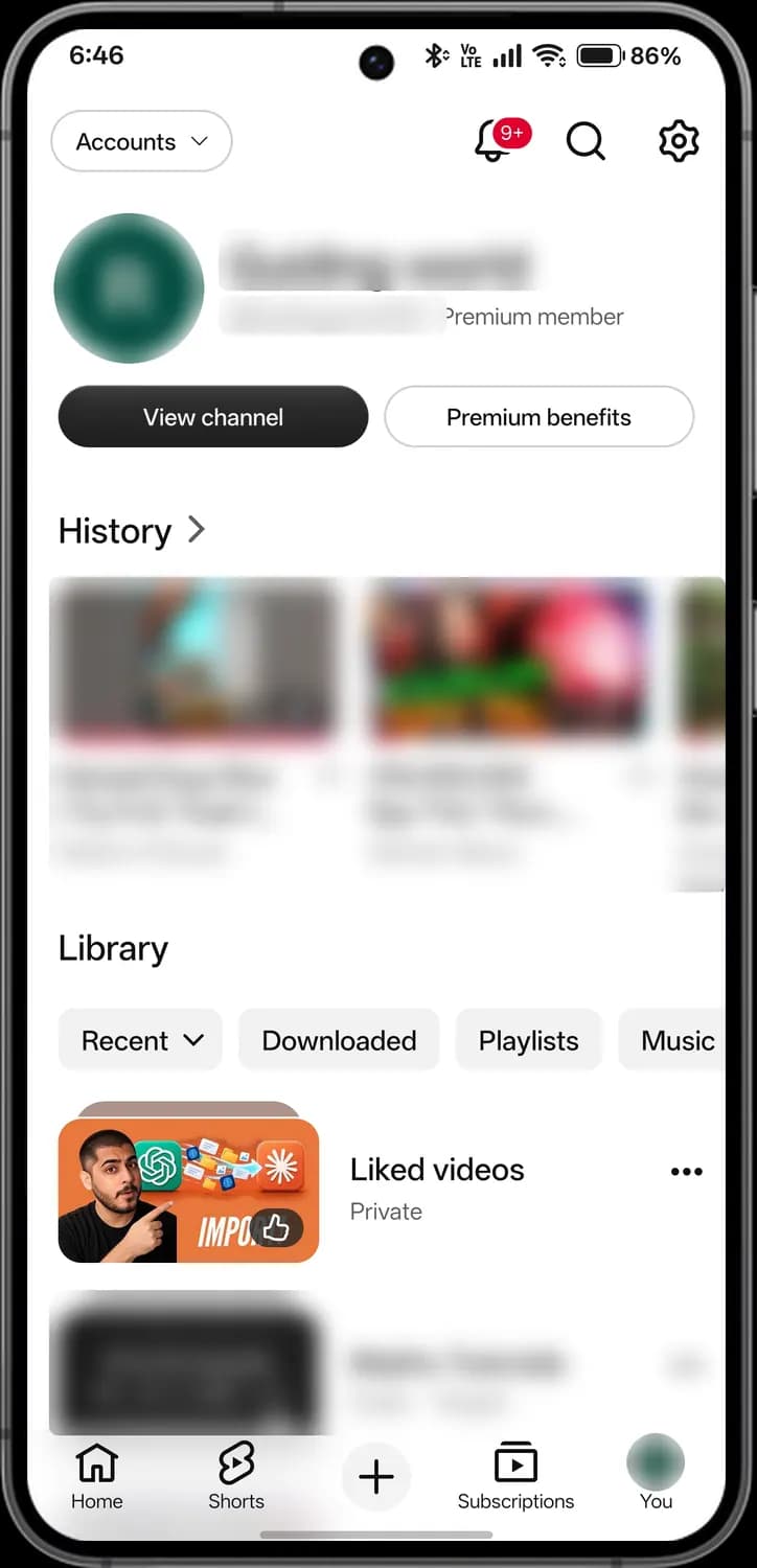 YouTube you screen with each icon numbered