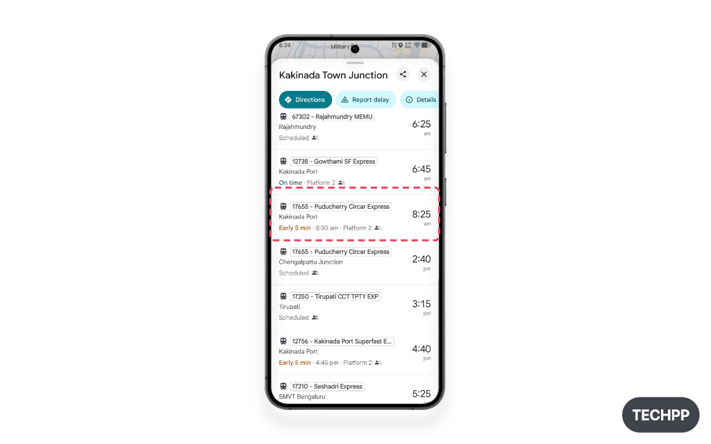 Scroll down to see departing trains list on Google Maps