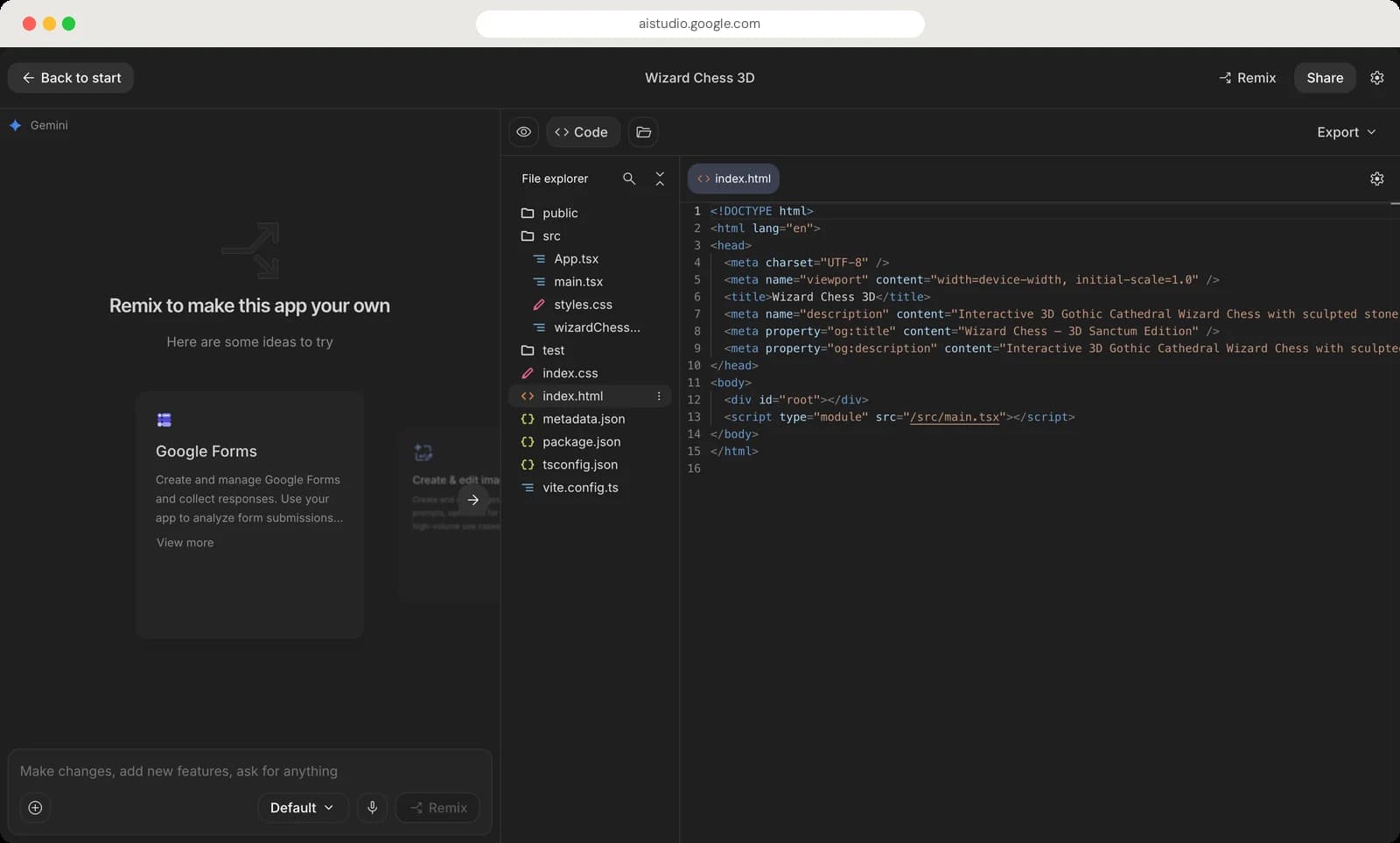 Google AI Studio inside an app screen with each control numbered, screen 4 of 5