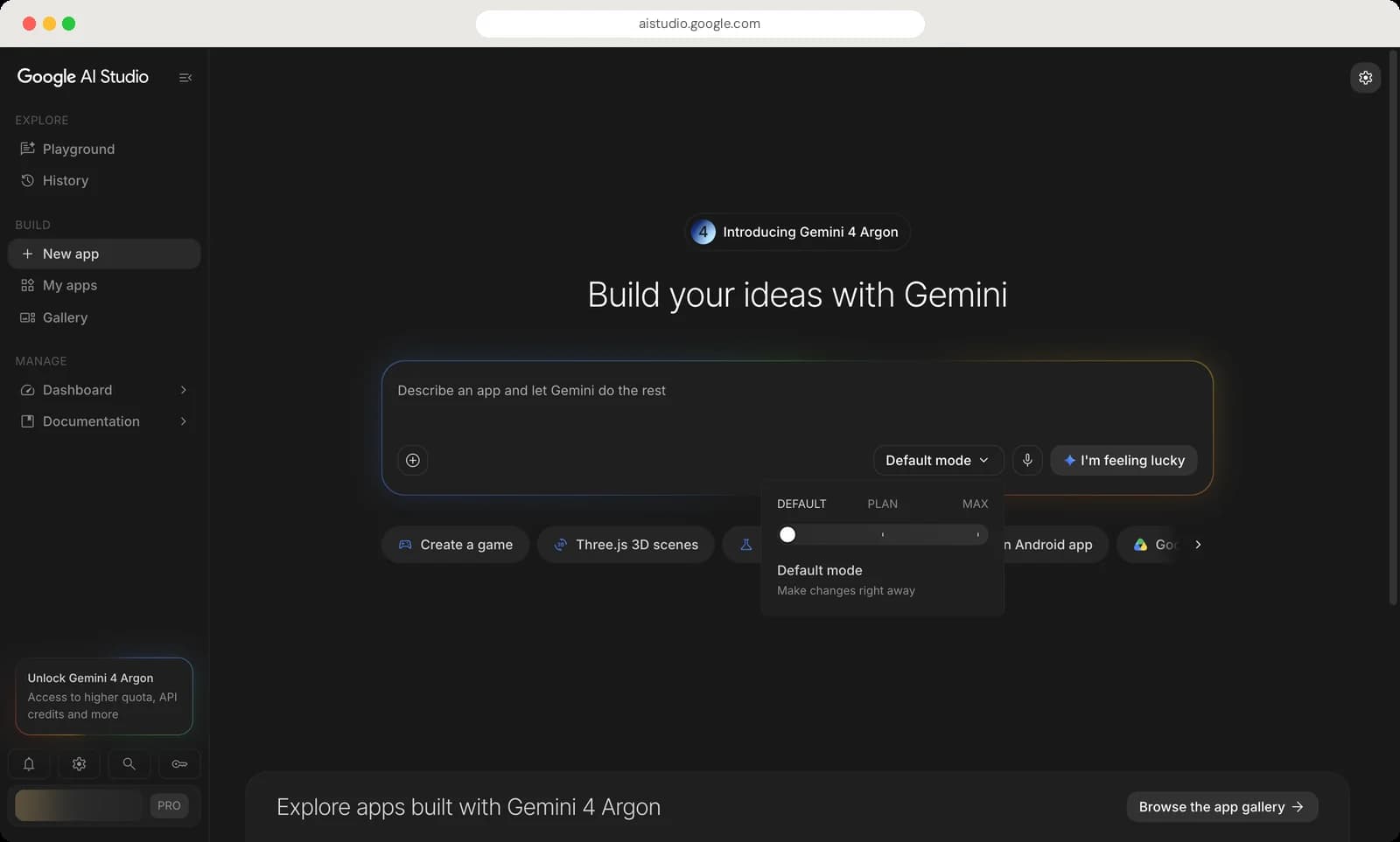 Google AI Studio building an app screen with each control numbered, screen 1 of 3