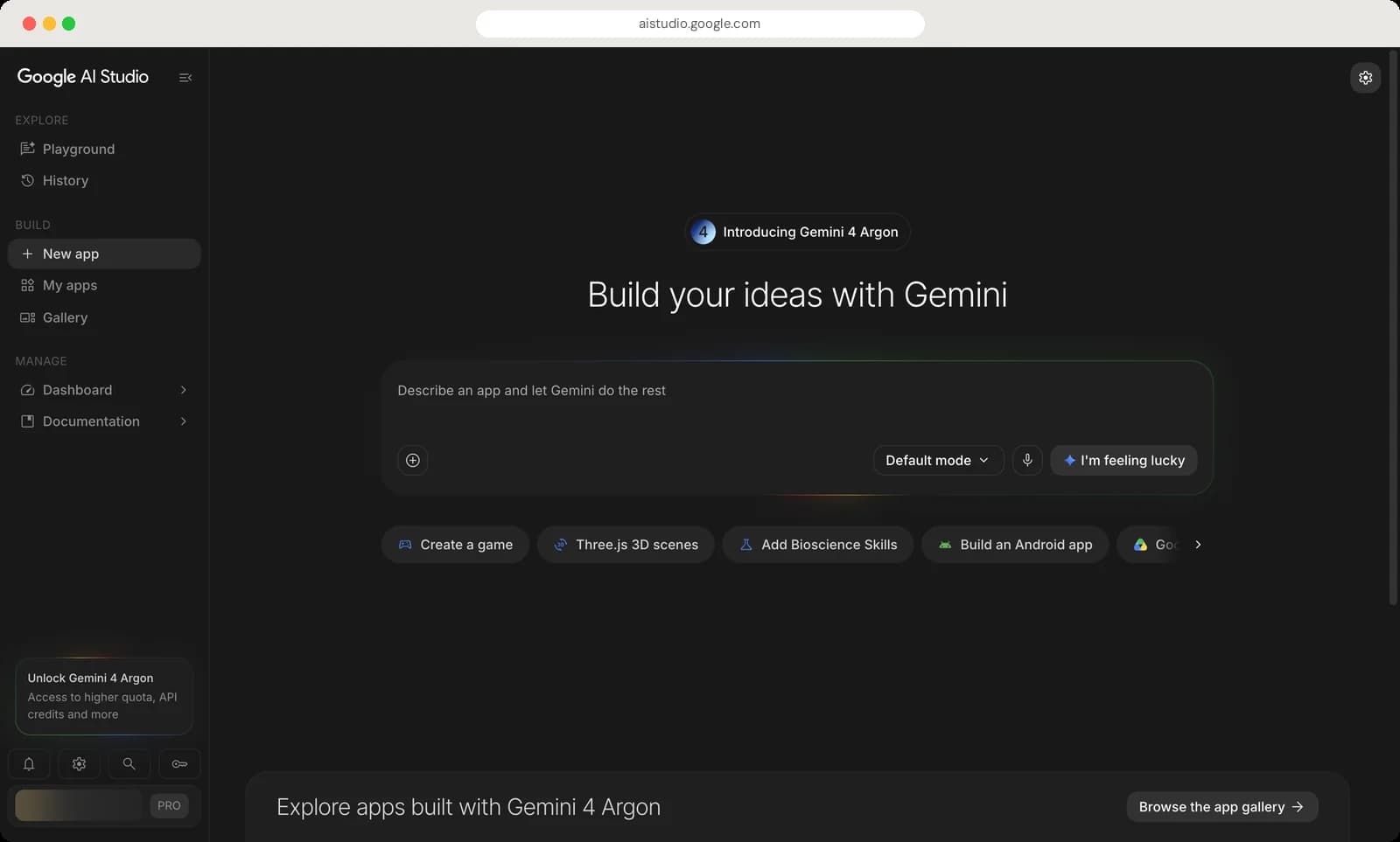 Google AI Studio home screen and sidebar screen with each control numbered, screen 1 of 3