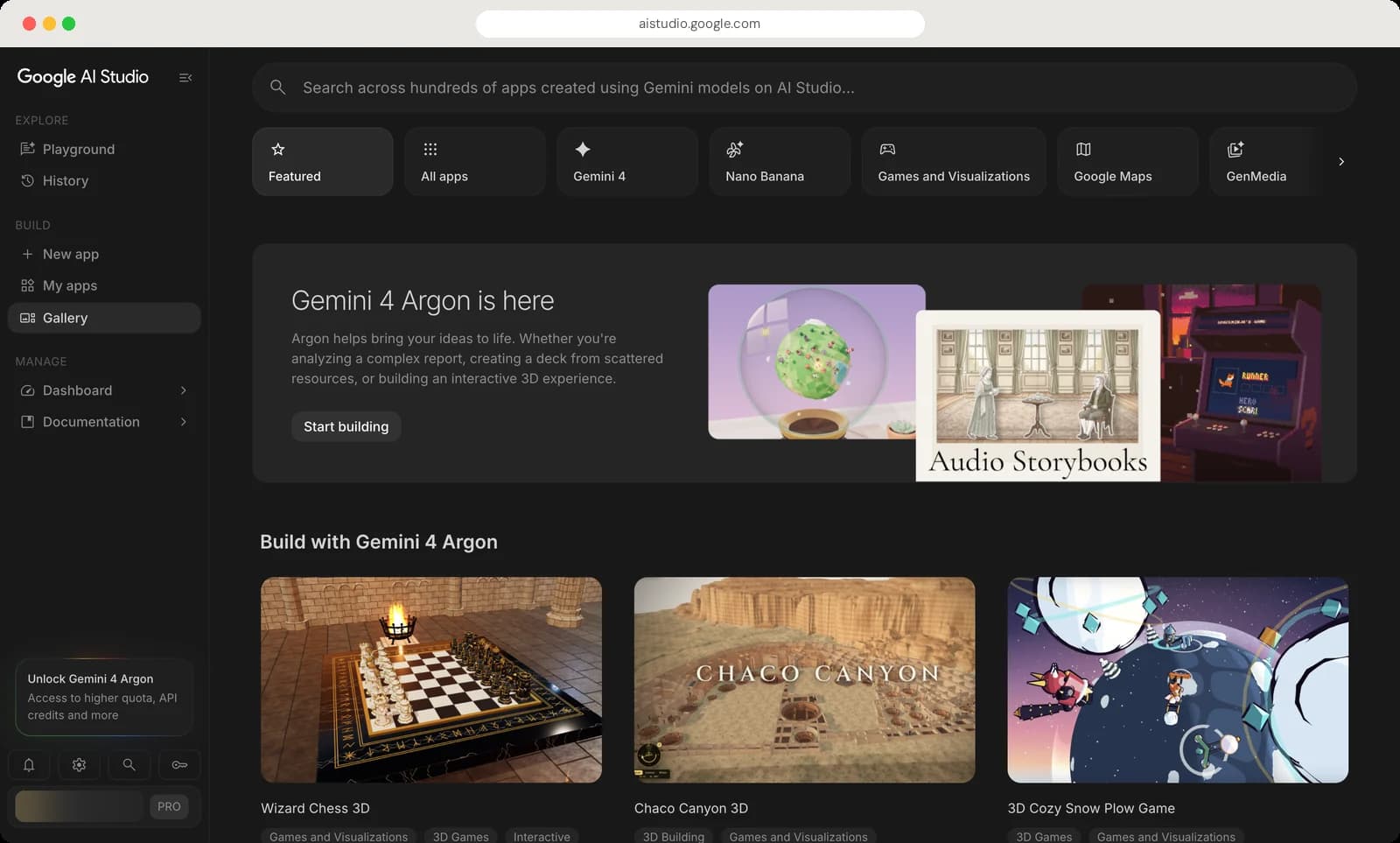 Google AI Studio history, my apps and gallery screen with each control numbered, screen 3 of 3