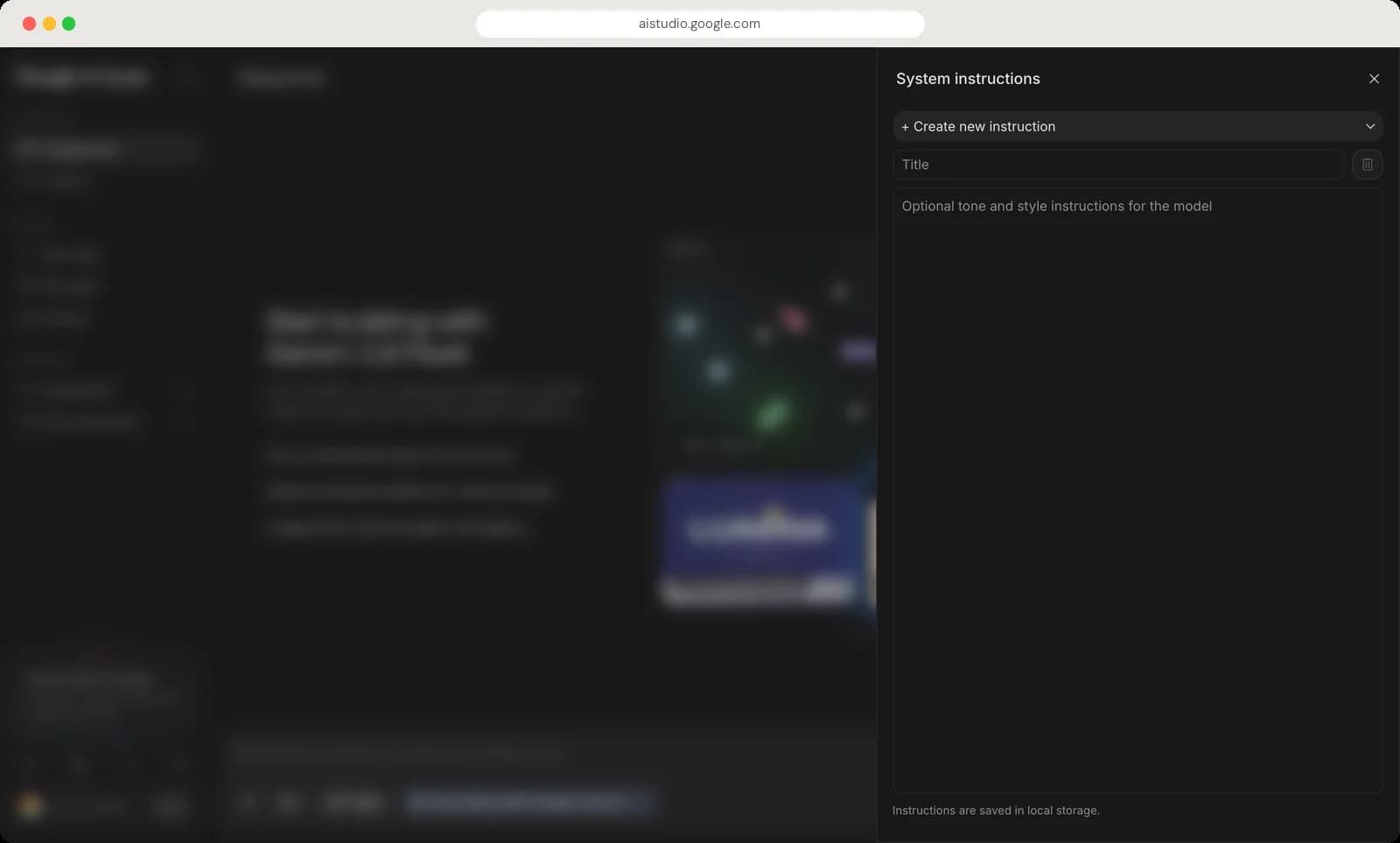 Google AI Studio advanced settings, instructions and code screen with each control numbered, screen 2 of 3