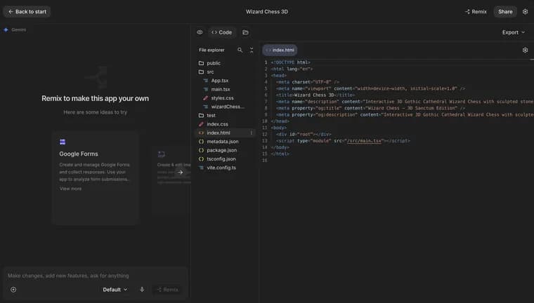 Editor in Google AI Studio, zoomed in