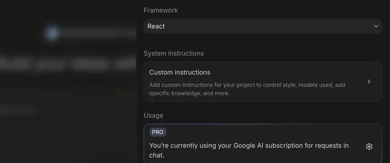 Custom instructions in Google AI Studio, zoomed in