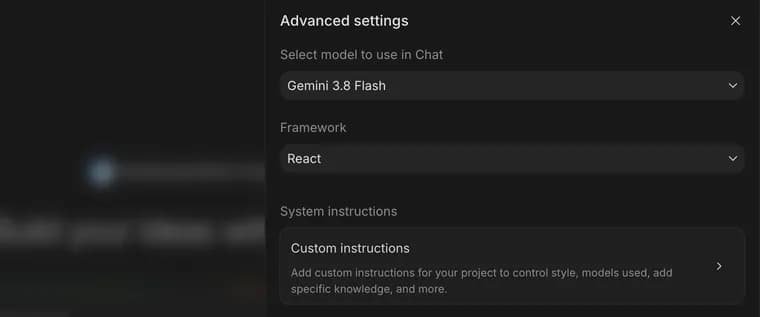 Framework in Google AI Studio, zoomed in