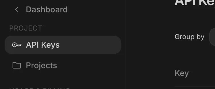 API Keys in Google AI Studio, zoomed in