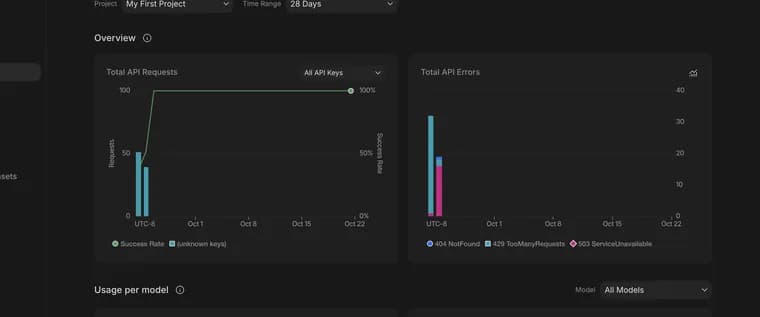 Total API errors in Google AI Studio, zoomed in