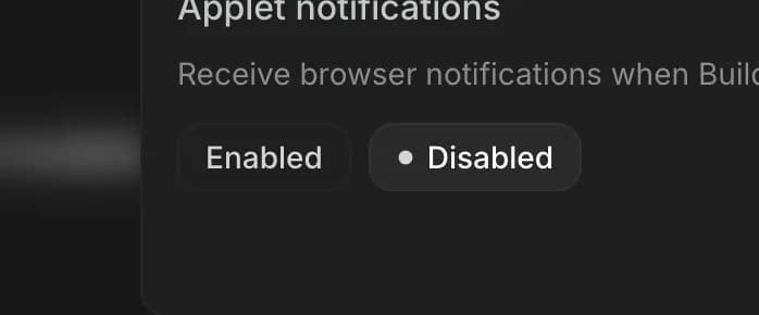 Applet notifications in Google AI Studio, zoomed in