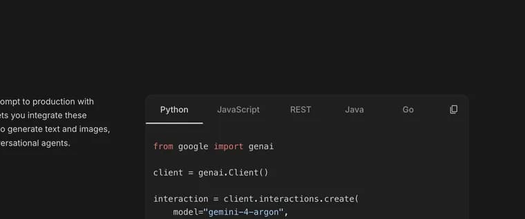 Code tabs in Google AI Studio, zoomed in