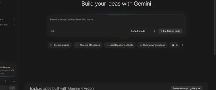 Starter ideas in Google AI Studio, zoomed in