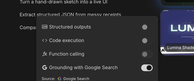 Code execution in Google AI Studio, zoomed in
