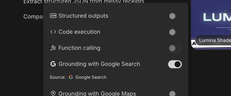 Function calling in Google AI Studio, zoomed in