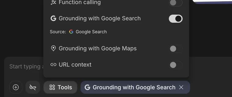Grounding with Google Maps in Google AI Studio, zoomed in