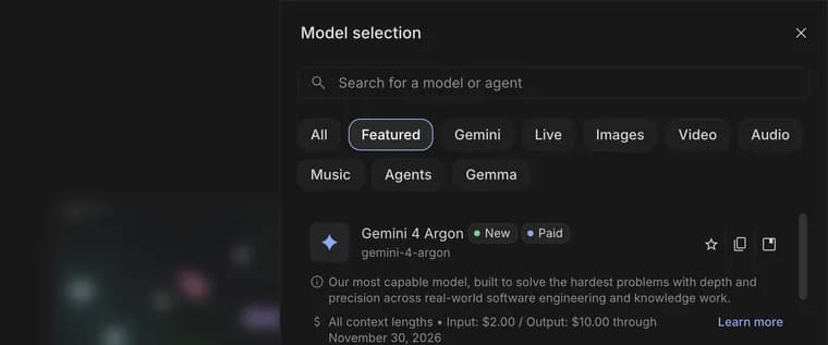 Filters in Google AI Studio, zoomed in
