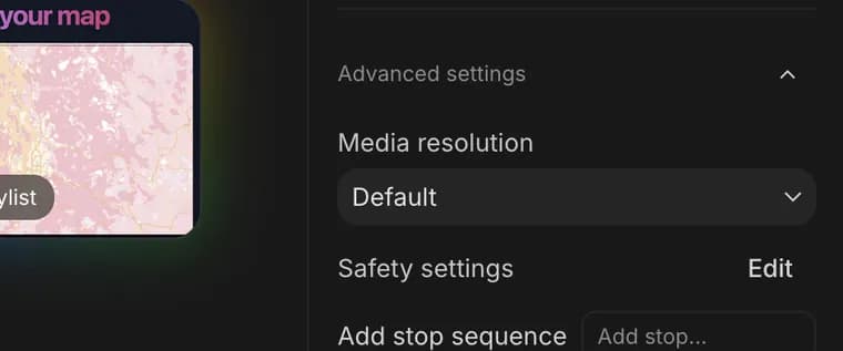 Media resolution in Google AI Studio, zoomed in