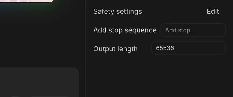 Output length in Google AI Studio, zoomed in