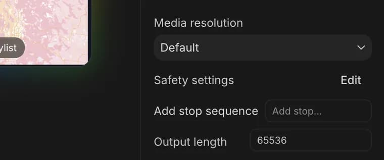 Safety settings in Google AI Studio, zoomed in