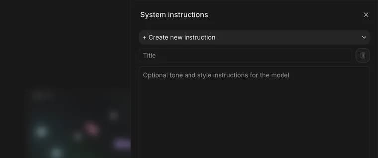 Saved instructions in Google AI Studio, zoomed in