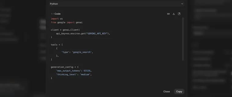 The code in Google AI Studio, zoomed in