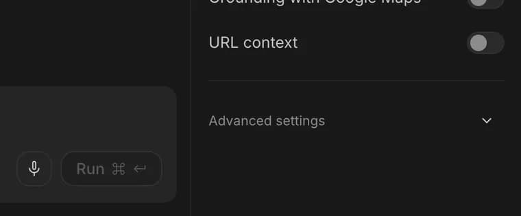 Advanced settings in Google AI Studio, zoomed in