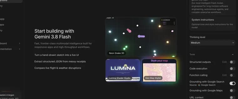 Example ideas in Google AI Studio, zoomed in