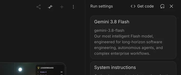 Model in Google AI Studio, zoomed in