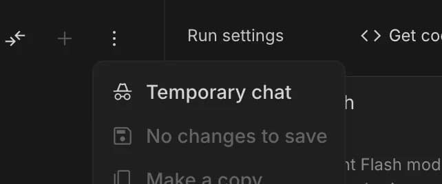 Temporary chat in Google AI Studio, zoomed in