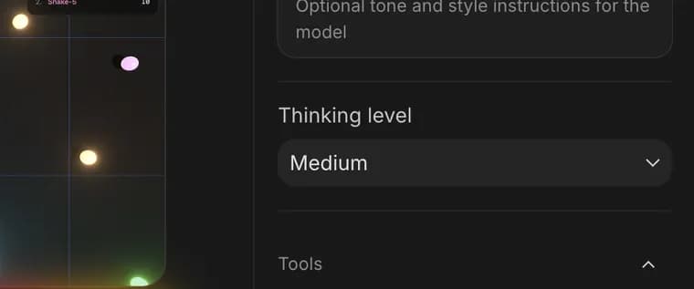 Thinking level in Google AI Studio, zoomed in